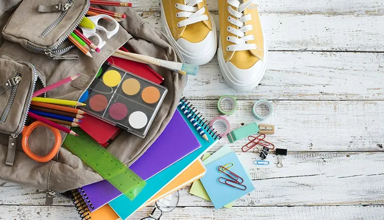 PAPER CLIP, ERASER, RULER, WATERCOLORS, POCKET