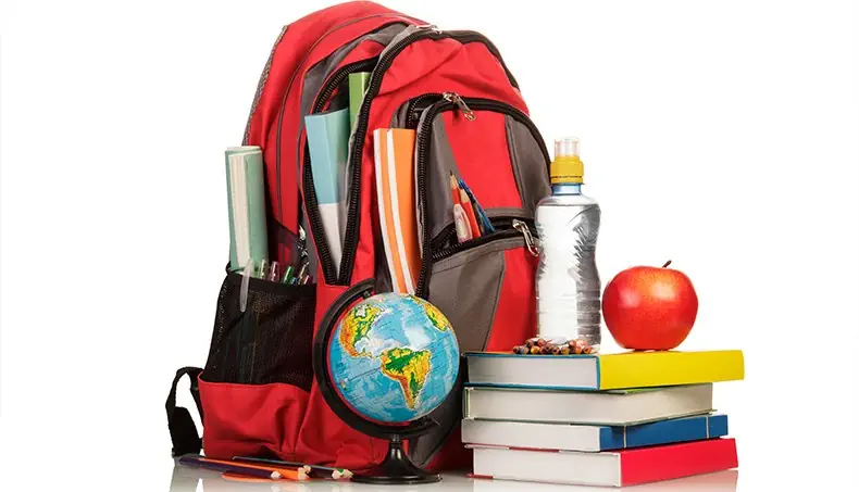 SOUTH AMERICA, BACKPACK, APPLE, SCHOOLBOOK, GLOBE