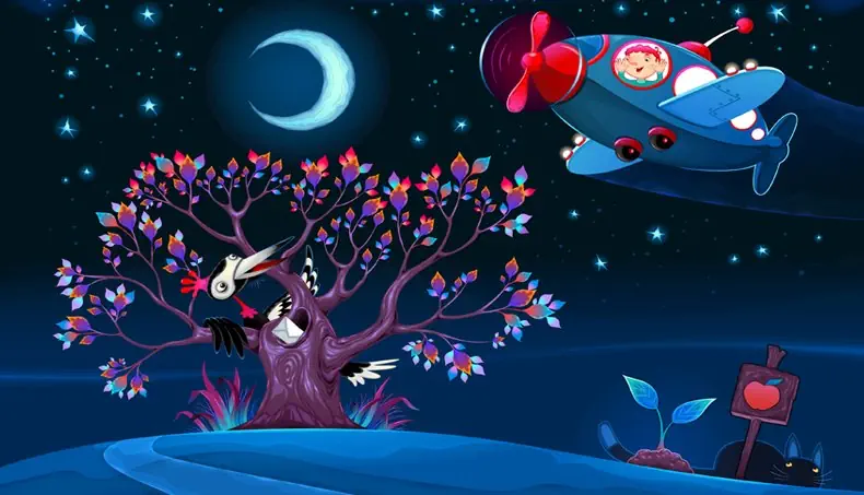 CHAT, POUSSE, ARBRE, PIE, LUNE