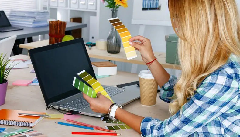 DISEÑADORA, PALETA, PANTALLA, HILO, CUADERNO