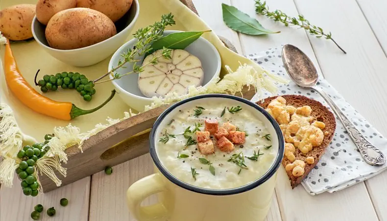 POTATOES, MUG, HANDLE, CROUTON, NAPKIN