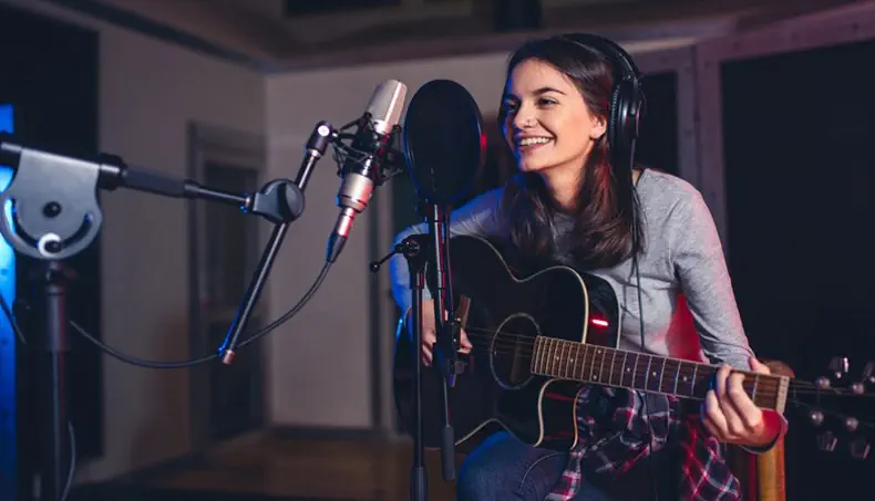 SINGER, MICROPHONE, STUDIO, HEADPHONES, GUITAR