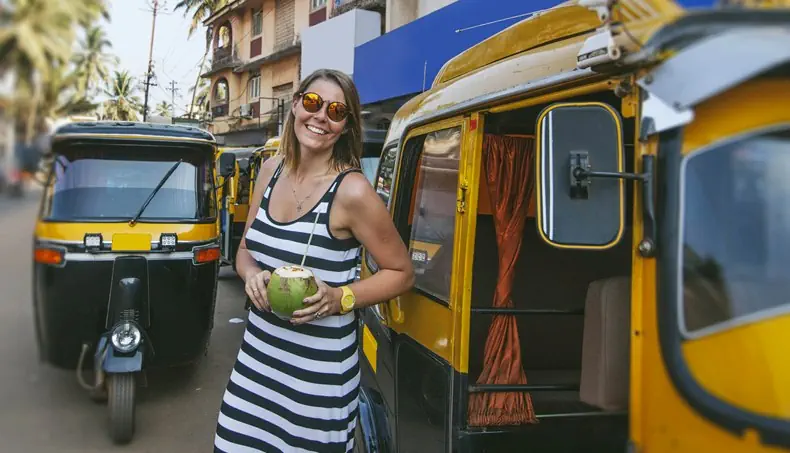 AUTO RICKSHAW, STRIPES, SMILE, WATCH, COCONUT