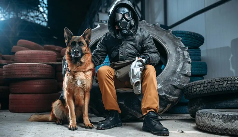 GERMAN SHEPHERD, TIRE, TREAD, JACKET, RESPIRATOR