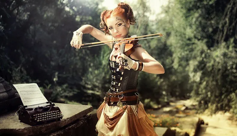 TATTOO, CORSET, VIOLIN BOW, VIOLIN, NOTES