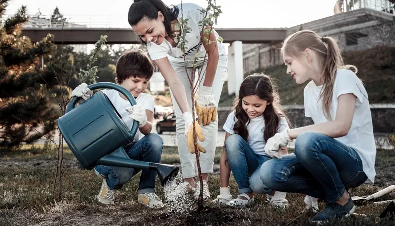 WATERING CAN, JEANS, PLANTING, SEEDLINGS, GLOVES