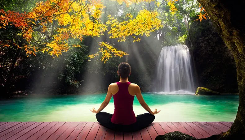 YOGA, MEDITATION, LAKE, WATERFALL, SILENCE
