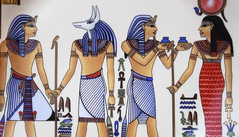 ANUBIS, EGYPT, STAFF, HIEROGLYPHS, OFFERING