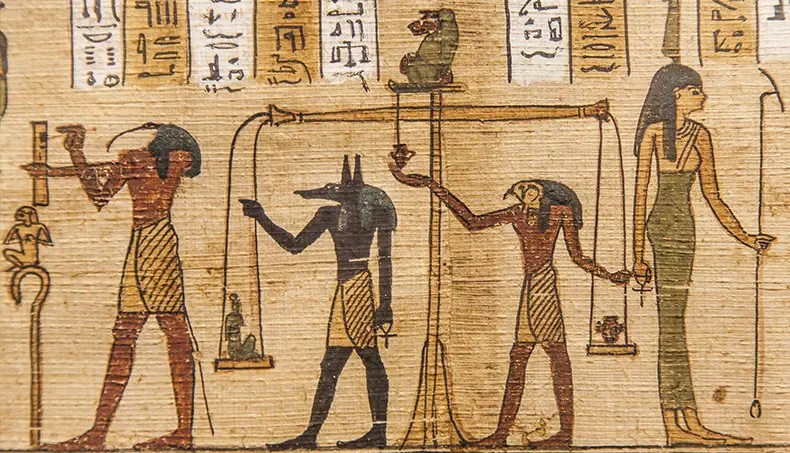 ANUBIS, THOTH, SCALES, BABOON, HIEROGLYPHS