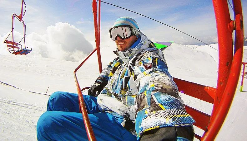 HIVER, PISTE DE SKI, NEIGE, LUNETTES, VESTE