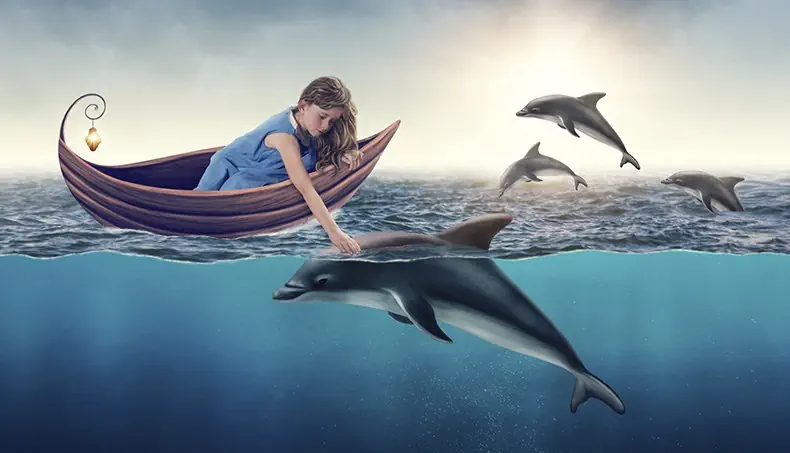 DOLPHIN, BOAT, DEEP, FIN, JUMP