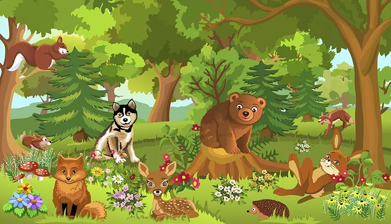 BEAR CUB, FAWN, HEDGEHOG, FOX, SQUIRREL