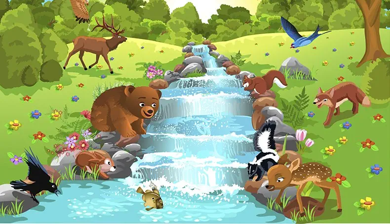BEAR CUB, FAWN, DEER, SWALLOW, SKUNK
