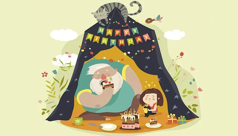 CAT, TENT, CAKE, BEARD, GIRL