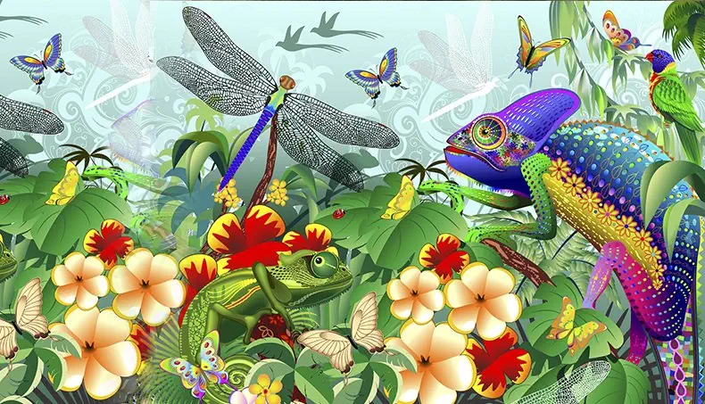 PAPAGEI, LIBELLE, CHAMÄLEON, VÖGEL, FALTER