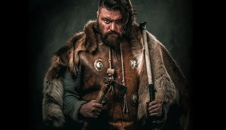 VIKING, WARRIOR, PELT, FUR, AXE