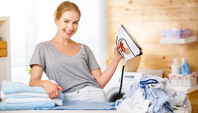 HOUSEWIFE, IRONING, CLOTHES, SMILE, IRON