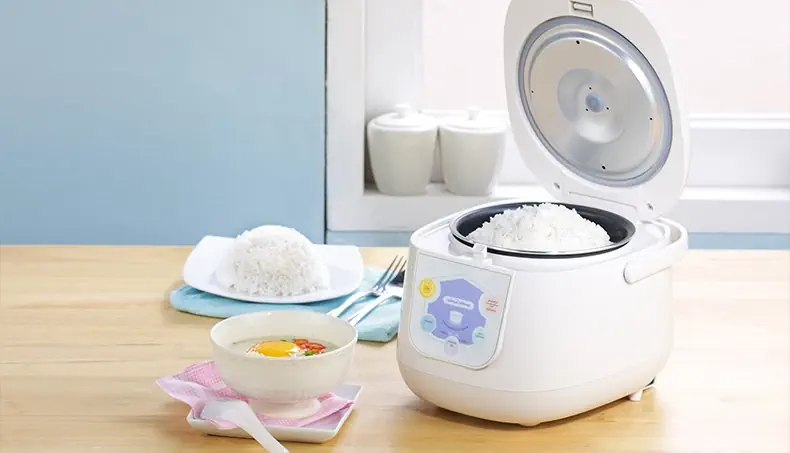 RICE COOKER, RICE, YOLK, LID, BOWL