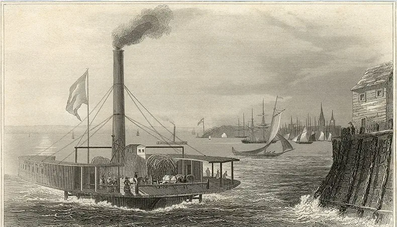 MONOCHROME, VINTAGE, STEAMBOAT, FUNNEL, FLAG