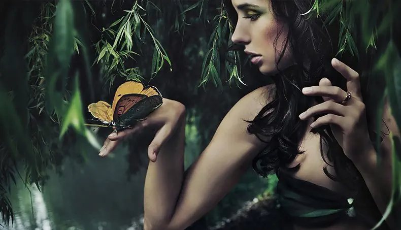 NYMPHE, PAPILLON, AILE, MAQUILLAGE, POIGNET