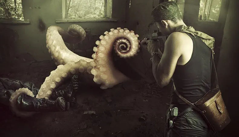 SUCKER, HOLSTER, MACHINE GUN, SOLDIER, TENTACLE