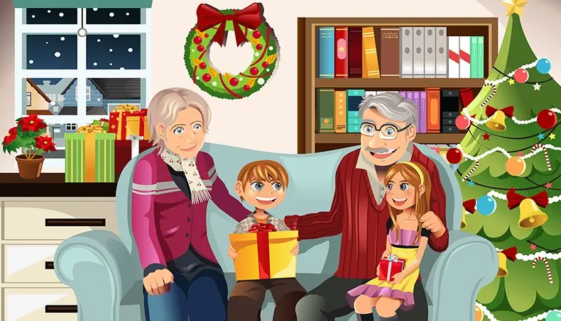 GRANDFATHER, CHRISTMAS, GIFTS, ADVENT WREATH, GRANDMOTHER
