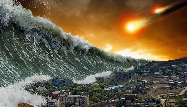 TSUNAMI, VAGUE, ASTÉROÏDE, APOCALYPSE, VILLE