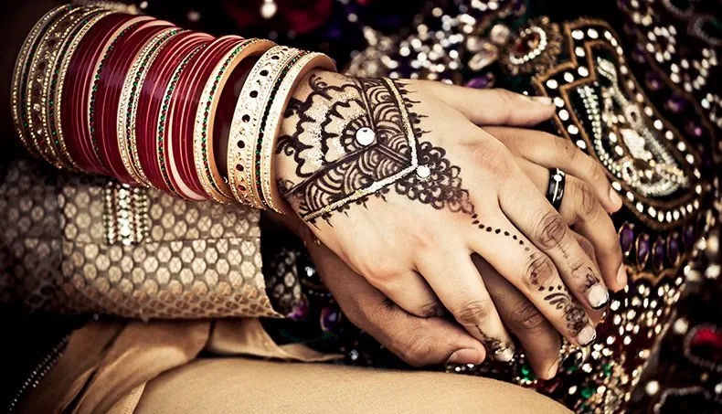 INDE, HENNÉ, MAINS, BRACELET, MEHNDĪ