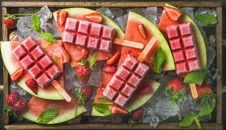 WATERMELON, STRAWBERRY, MINT, POPSICLE, ICE