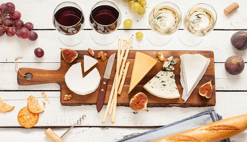 WHITE WINE, BRIE, CAMEMBERT, GOUDA, BLUE CHEESE