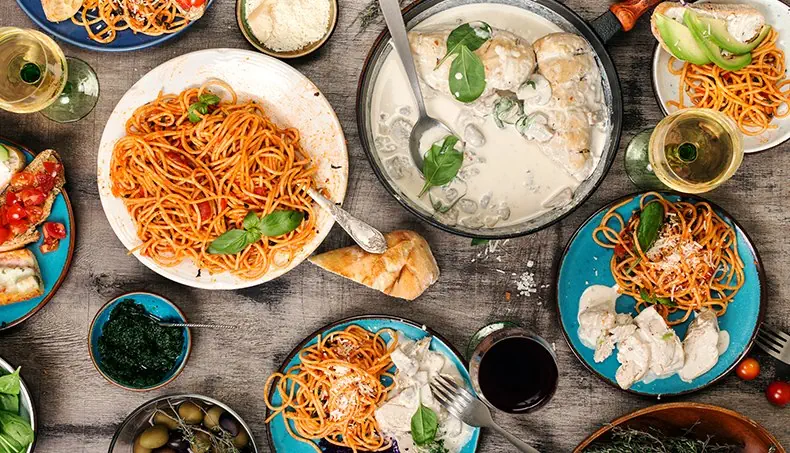 WHITE WINE, CUISINE, SPAGHETTI, AVOCADO, BREAST