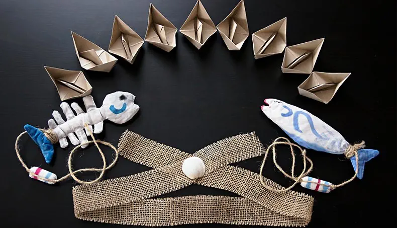 BATEAU, POISSON, SQUELETTE, NOIR, PAPIER