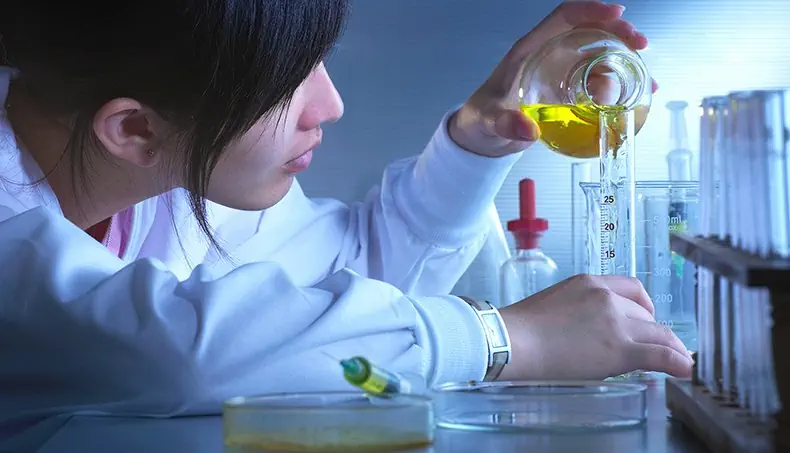 LABORATORIO, PLACA DE PETRI, BATA, EXPERIMENTO, MATRAZ