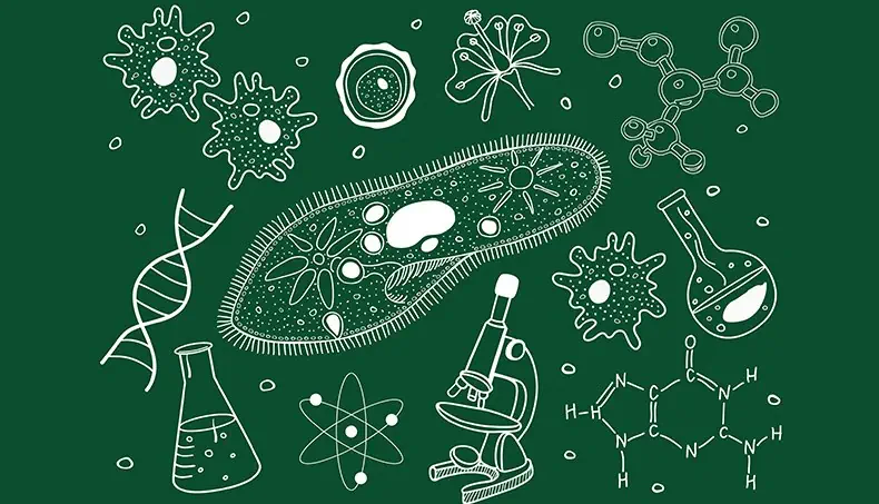 BIOLOGY, ATOM, MICROSCOPE, GENE, INFUSORIA