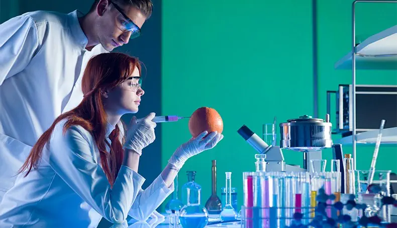 GRAPEFRUIT, SCIENTIST, LABORATORY, INJECTION, TEST-TUBE