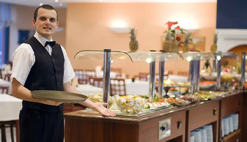 WAITER, BUFFET, TRAY, BOW TIE, PINEAPPLE