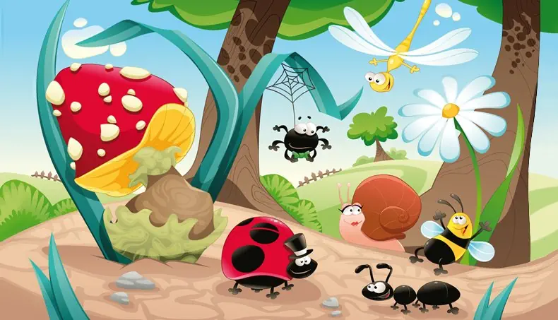 FLY AGARIC, LADYBUG, ANT, SNAIL, DRAGONFLY
