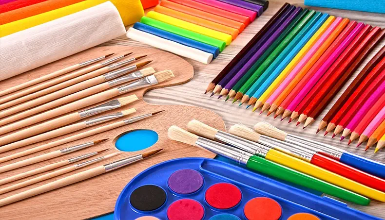 CRAYON, PAPETERIE, PÂTE À MODELER, PALETTE, AQUARELLES