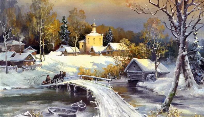 CHURCH, VILLAGE, WINTER, BOAT, DOME
