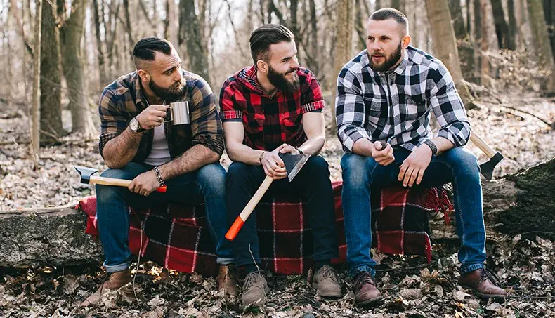 LUMBERJACK, LOG, THREE, BEARD, COFFEE BREAK