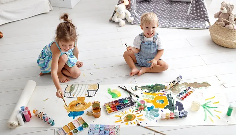PAINTING, WATERCOLORS, PAINTBRUSH, CHILDREN, BROTHER