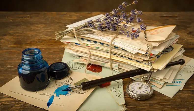 LETTRE, PLUME, LAVANDE, ENCRE, TACHE