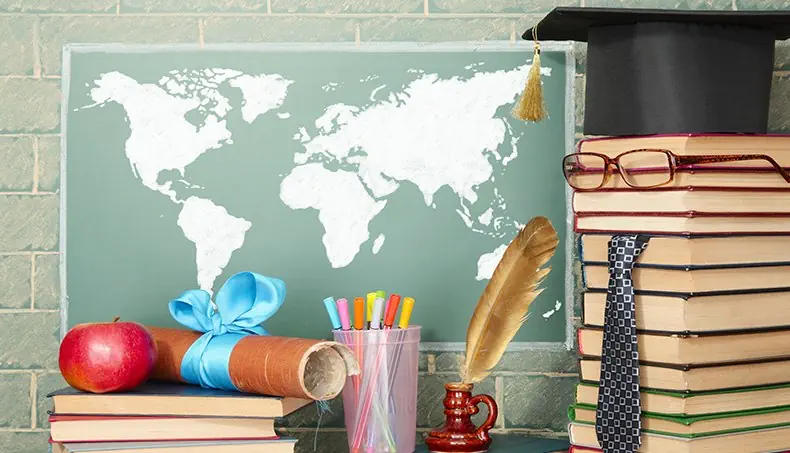 EDUCATION, WORLD MAP, GEOGRAPHY, CHALKBOARD, APPLE