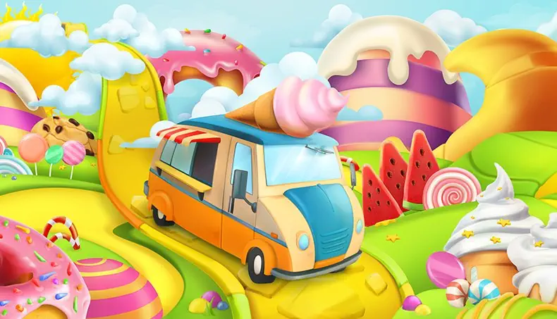 HELADO, DONUT, GALLETA, CAMIONETA, SANDÍA