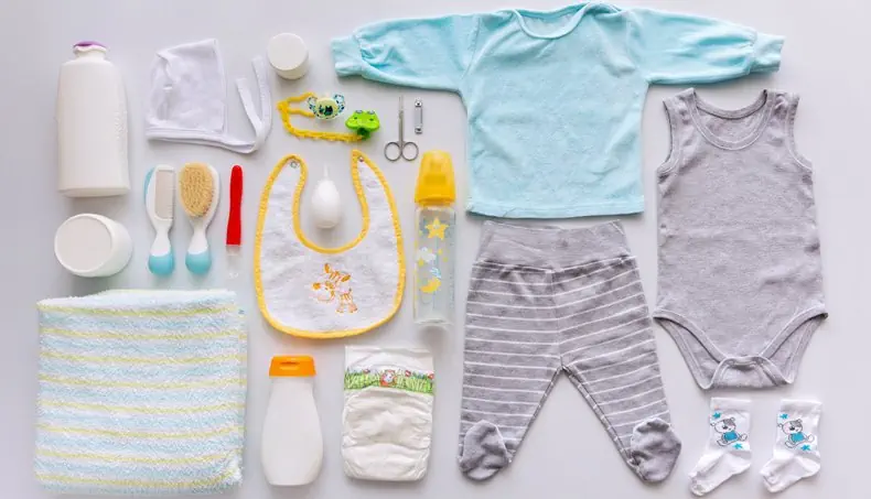 ROMPER SUIT, DIAPER, BODYSUIT, SOCKS, BABY BIB