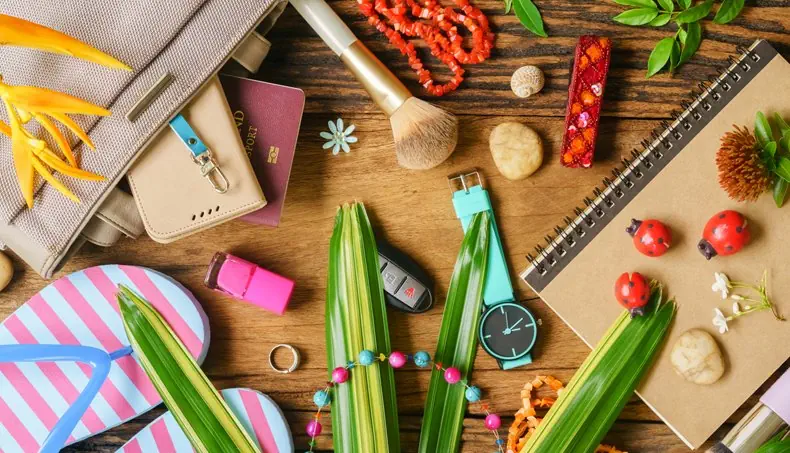LADYBUG, FLIP-FLOPS, WATCH, BEADS, PASSPORT