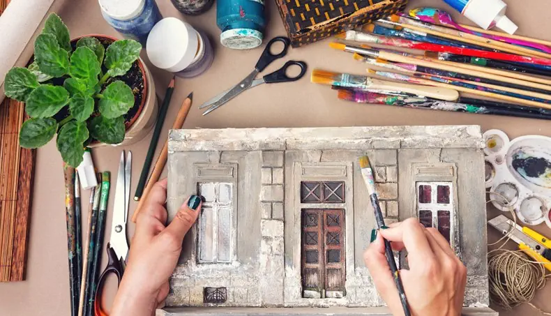 SCISSORS, CUTTER, PALETTE, PAINTBRUSH, TUBE