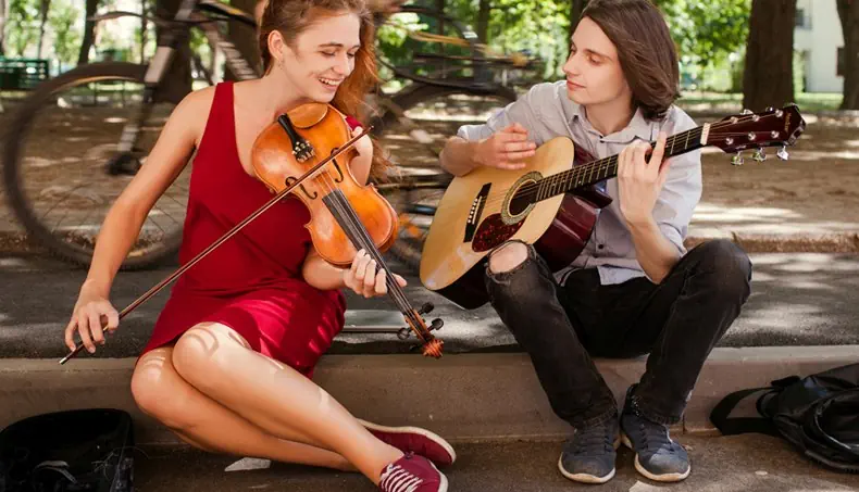 DUO, VIOLIN, GUITAR, RED, FINGERBOARD