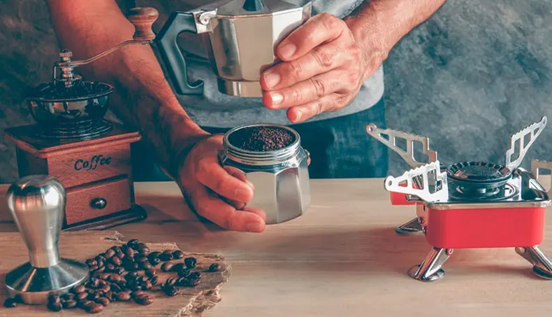 COFFEE, COFFEE BEANS, COFFEE GRINDER, COFFEE TAMPER, STOVE