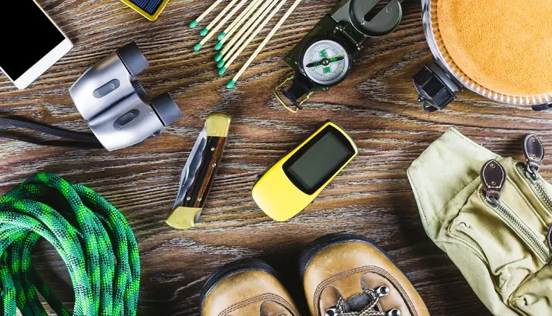 JACKKNIFE, SHOES, COMPASS, MATCHES, WAIST BAG